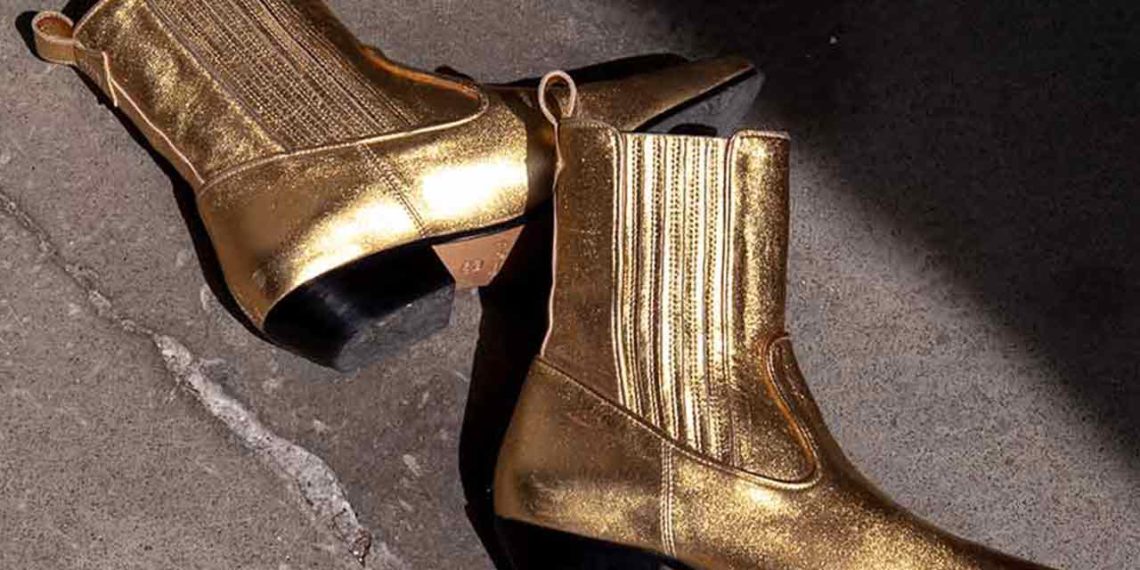 Socque santiag cuir doré UNE