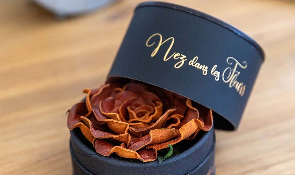 Rose cuir parfumé Flowerbox Nez dans les Fleurs