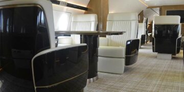 Intérieur d’avion réalisé par la tannerie Sovos.
